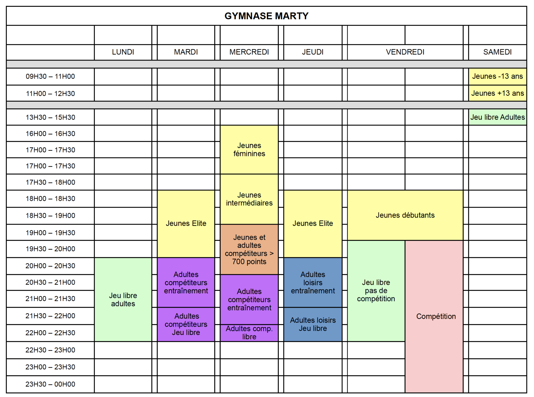 Horaires Dentrainements Tt Nogent